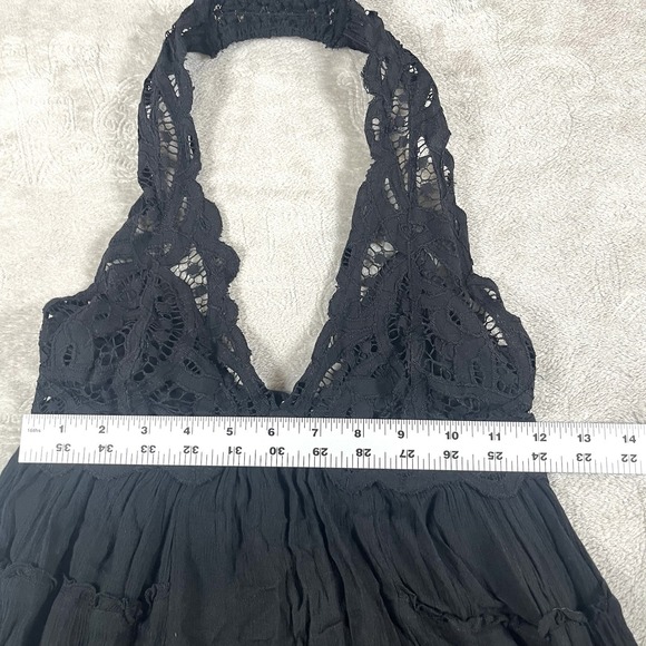 Free People Fp One Adella Babydoll Slip V Neck Black Lace Ruffle Dress Small - Picture 8 of 12